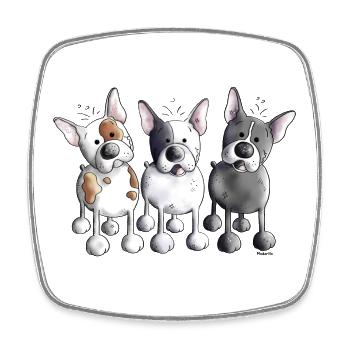 Trois bouledogues français - Bouledogue - Chien - Magnet carré - blanc - Devant