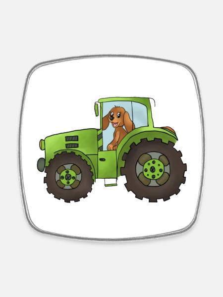 Hund mit Trecker - Viereckiger Kühlschrankmagnet - Weiß