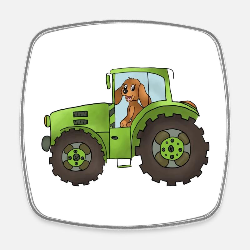 Hund mit Trecker - Viereckiger Kühlschrankmagnet - Weiß