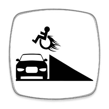 Wheelchair user jumps over a ramp # - Square fridge magnet - white - Front