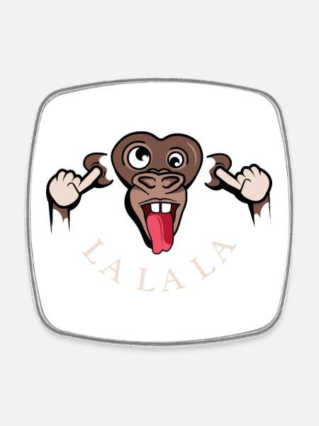 funny monkey lalala symbol illustration tongue - Square fridge magnet - white