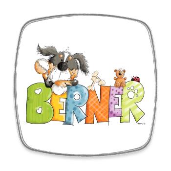 Happy Bernese Mountain Dog - Square fridge magnet - white - Front