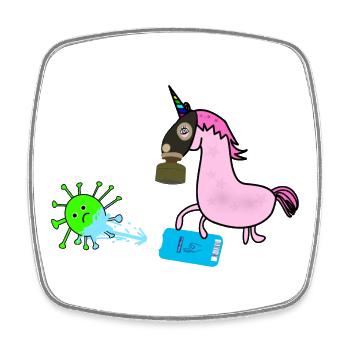 Masque Corona désinfection par le virus de la licorne - Magnet carré - blanc - Devant