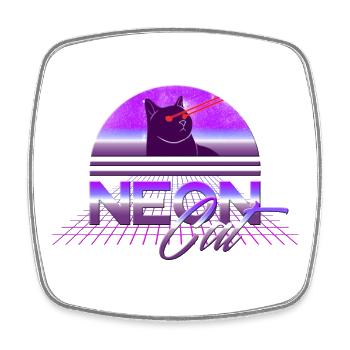 Cool retro vintage neon cat with laser eyes - Square fridge magnet - white - Front
