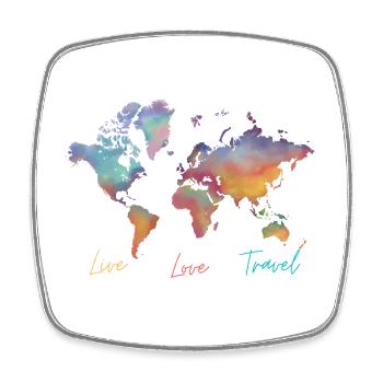 Live Love Travel, Weltkarte - Viereckiger Kühlschrankmagnet - Weiß - Vorne