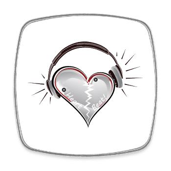 Heartbeat with headphones - Square fridge magnet - white - Front