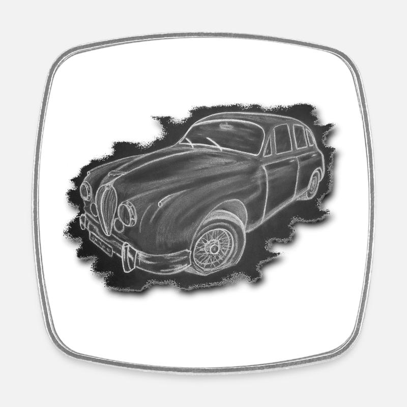 Vintage car - drawing - Square fridge magnet - white