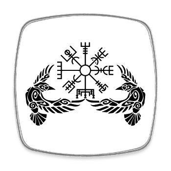 Corbeaux noirs et boussole viking - Magnet carré - blanc - Devant