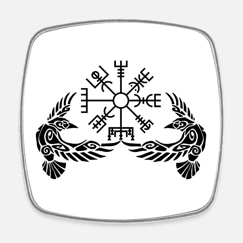 Schwarze Krähen und Wikingerkompass - Viereckiger Kühlschrankmagnet - Weiß