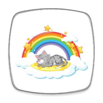 Chat Rêveur sur un Nuage Arc-en-ciel - Magnet carré - blanc - Devant