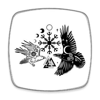 Hugin und Munin mit Vegvisir Valknut - Viereckiger Kühlschrankmagnet - Weiß - Vorne