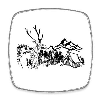 Deer, Mountains, Nature, Camping - Square fridge magnet - white - Front