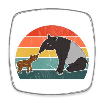 Tapir Familie Mutter Kind Baby Vintage Geschenk - Viereckiger Kühlschrankmagnet - Weiß - Vorne