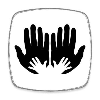 Open parents hands with children's hands - Square fridge magnet - white - Front