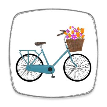 Fahrrad mit bunten Blumen im Korb - Viereckiger Kühlschrankmagnet - Weiß - Vorne