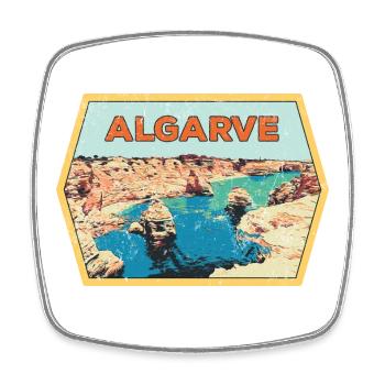 Retro-Abzeichen, Algarve Portugal, Strand Sommersonne - Viereckiger Kühlschrankmagnet - Weiß - Vorne