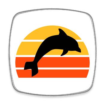 Jumping dolphin in front of a divided half sun - Square fridge magnet - white - Front