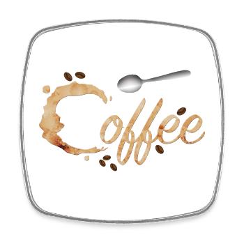 Typographie de teinture de café avec grains de café et cuillères - Magnet carré - blanc - Devant