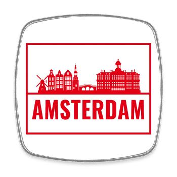 Amsterdam Skyline Rot Silhouette - Viereckiger Kühlschrankmagnet - Weiß - Vorne