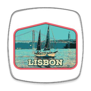 Lisbonne Portugal, bateau sur le fleuve Tage - Magnet carré - blanc - Devant