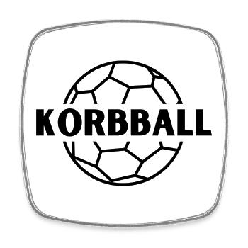 Korbball Schriftzugmit Ball im Hintergrund - Viereckiger Kühlschrankmagnet - Weiß - Vorne