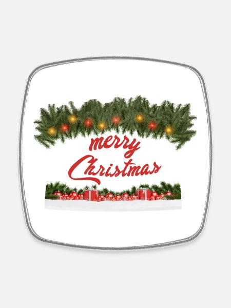 Festive Christmas decoration with wreath of lights - Square fridge magnet - white