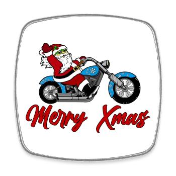 Santa Motorcycle – Attraction de Noël - Magnet carré - blanc - Devant