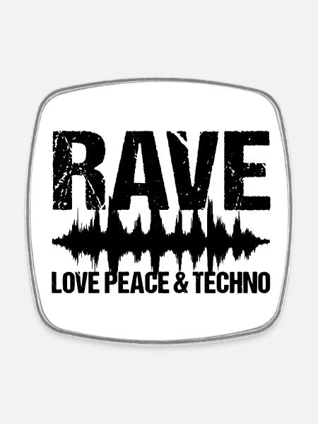Rave Love Peace Techno Musik - Viereckiger Kühlschrankmagnet - Weiß