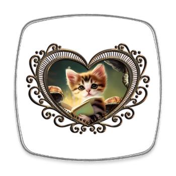 A cute kitten reading adventures - Square fridge magnet - white - Front