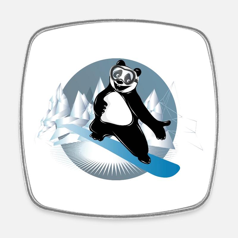 Cool Panda Bear snowboard dans les montagnes - Magnet carré - blanc