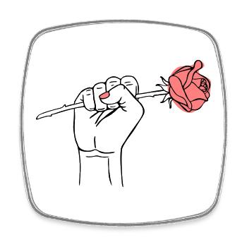 Poing Girl Power avec Rose - Magnet carré - blanc - Devant