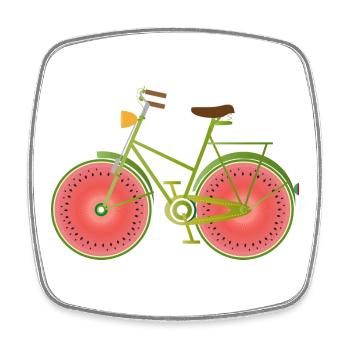 Vélo vert drôle avec des roues de pastèque - Magnet carré - blanc - Devant