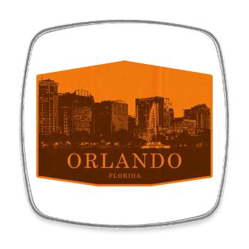 Orlando Skyline Badge Orange - Viereckiger Kühlschrankmagnet - Weiß - Vorne
