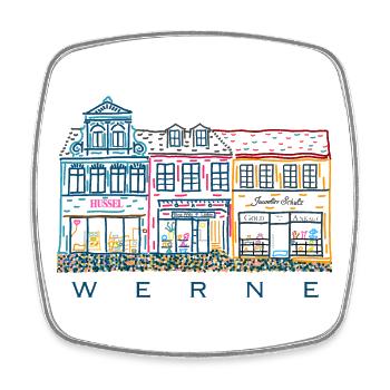Werne, bunte Häuserzeile am Markt, Kreis Unna, NRW - Viereckiger Kühlschrankmagnet - Weiß - Vorne