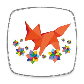 Origami Fox with Flowers - Square fridge magnet - white - Front
