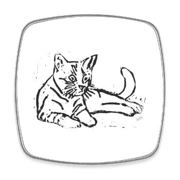Elegant sketch print with cat - Square fridge magnet - white - Front