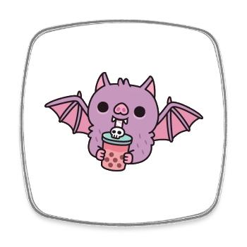 Mignon chauve-souris vampire buvant du thé à bulles - Magnet carré - blanc - Devant