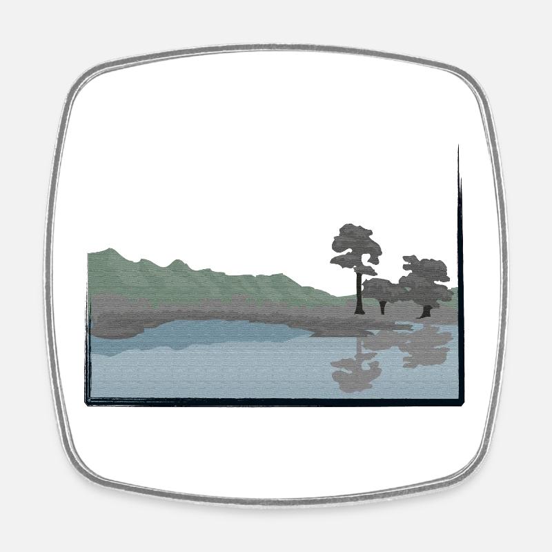 Landschaft mit See modifiziert - Viereckiger Kühlschrankmagnet - Weiß