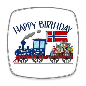 Joyeux anniversaire Norvège drapeau cadeaux chemin de fer - Magnet carré - blanc - Devant