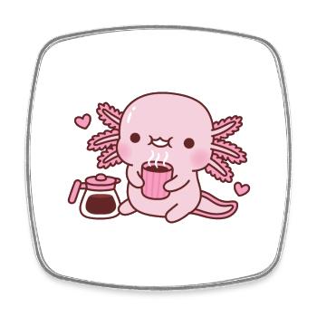 Niedlicher Axolotl liebt heißen Kaffee - Viereckiger Kühlschrankmagnet - Weiß - Vorne
