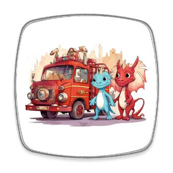Dinosaur Fire Brigade Adventure - Dragon - Magnet carré - blanc - Devant