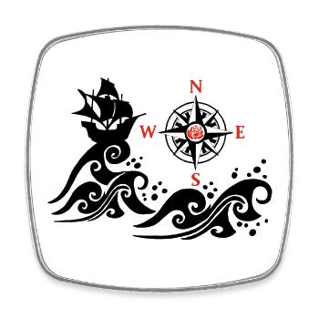 Black and compass pink boat - Square fridge magnet - white - Front