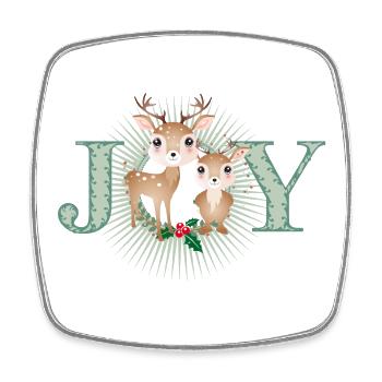 Deux cerfs mignons - joie pour Noël - Magnet carré - blanc - Devant