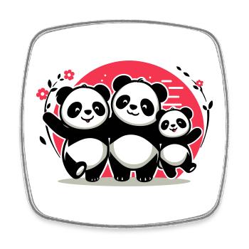 Pandas Family - 1 parent 2 children - Square fridge magnet - white - Front