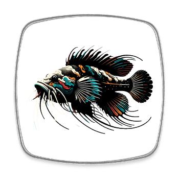 Poisson-chat d’aquarium, poisson-chat d’antenne, minimaliste - Magnet carré - blanc - Devant