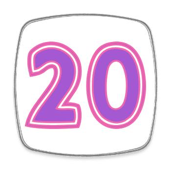 20. 20 ANS. 20e ANNIVERSAIRE. ANNIVERSAIRE 20 ANS. - Magnet carré - blanc - Devant