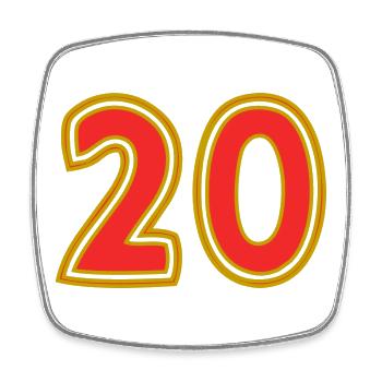 20. 20 JAHRE. 20-JÄHRIGES JUBILÄUM. 20-JÄHRIGES JUBILÄUM. - Viereckiger Kühlschrankmagnet - Weiß - Vorne