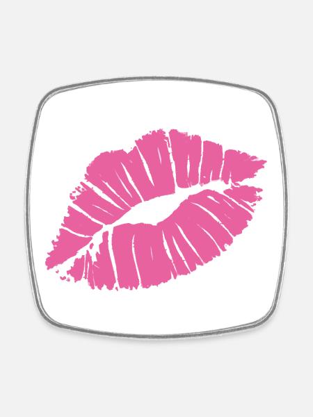 Smooch Pink Lipstick Kiss Mark Love Statement Tee - Square fridge magnet - white