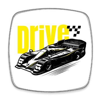La voiture de course des années 80 conduit le pilote rapide - Magnet carré - blanc - Devant