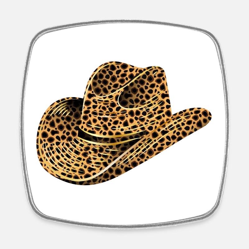 Cowboy Hat, Western Hat in Leopard Print - Square fridge magnet - white